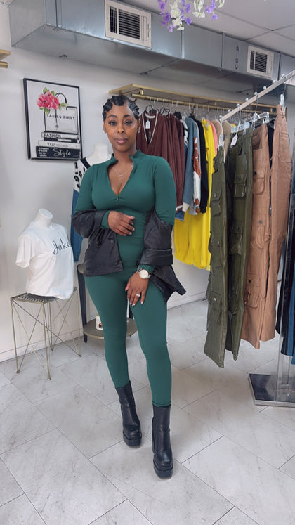 Getting To The Money Jumpsuit(Olive)